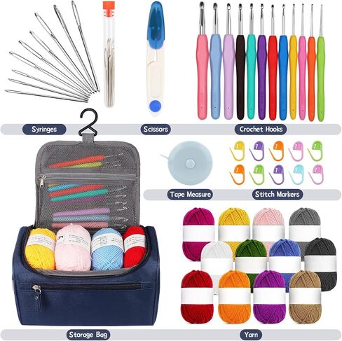 Reessy Crochet Kit for Beginners, Crochet Kit for Beginners Adults and Kids Daughter Son Crochet Gifts,Travel Crochet Starter Kit,Crocheting Set with 12pcs Yarn and Bag, Learn to Crochet Kit Blanket in Kuwait