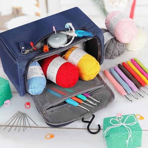 Reessy Crochet Kit for Beginners, Crochet Kit for Beginners Adults and Kids Daughter Son Crochet Gifts,Travel Crochet Starter Kit,Crocheting Set with 12pcs Yarn and Bag, Learn to Crochet Kit Blanket in Kuwait