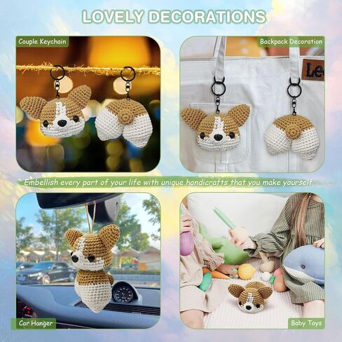 NICEEC Corgi Crochet Kit للمبتدئين مجموعة غزل الكروشيه الحيوانية لمجموعات المبتدئين مع دروس فيديو خطوة بخطوة للبالغين والأطفال - كاكي in Saudi Arabia