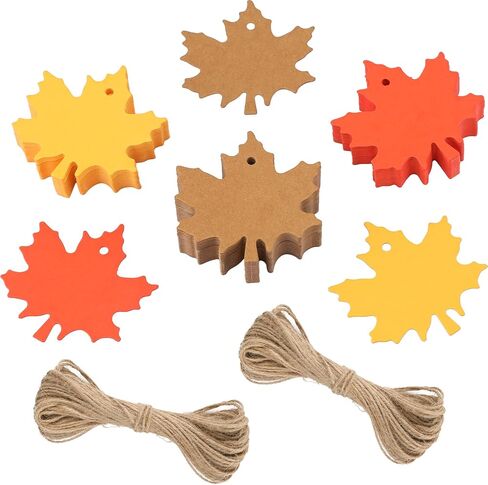 jijAcraft 150Pcs Paper Leaves Gift Tags with String, Maple Leaf Tags for Thanksgiving, 3 Colors Fall Leaves Labels, Fall Cutouts for Autumn Thanksgiving, Classroom Leaves Cutouts Artificial in Kuwait
