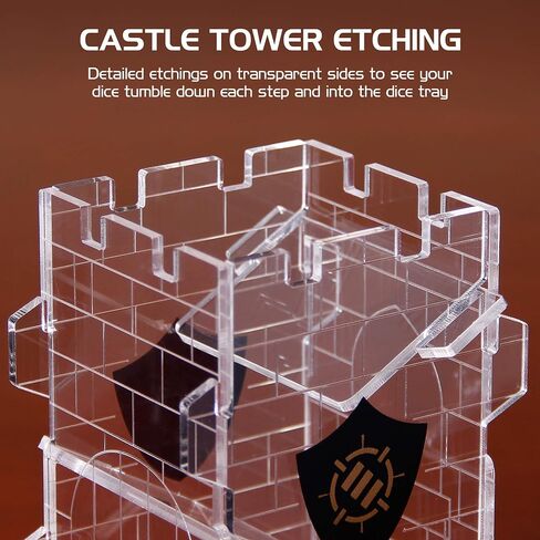 ENHANCE Dice Tower Dice Tray for Tabletop RPG Games - Portable Dice Roller with Castle Tower Design, Roll Up to 14 Standard Dice at Once - Etched Castle Rolling Tray Tower Great for Game Nights in Saudi Arabia