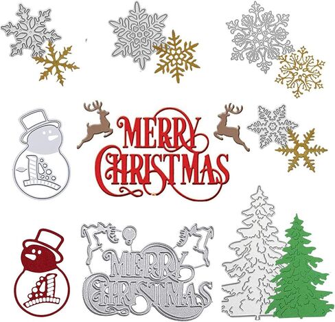 Winbao 7 Pieces Merry Christmas Die Cuts, Christmas Tree Metal Cutting Dies Snowflake Deer Snowman Cut Stencils for Card Making DIY Scrapbooking Paper Dies for Album Decorative Embossing in Saudi Arabia