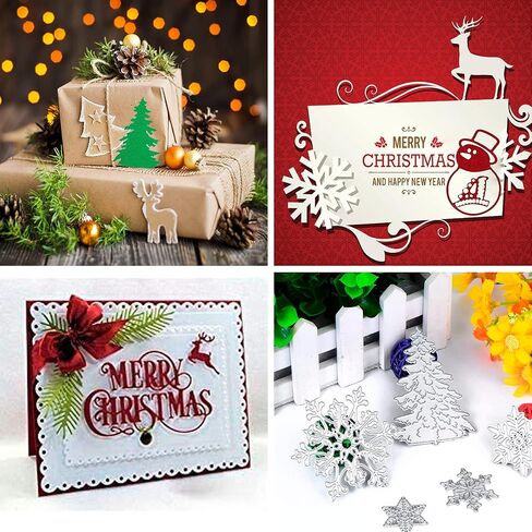 Winbao 7 Pieces Merry Christmas Die Cuts, Christmas Tree Metal Cutting Dies Snowflake Deer Snowman Cut Stencils for Card Making DIY Scrapbooking Paper Dies for Album Decorative Embossing in Saudi Arabia