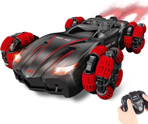 GOESWELL RC Stunt Cars Remote Control Car Double-Spray Driving 360-degree Flips Rotating Car Toy 1:16 RC Crawler Outdoor Toy Cars for Boys Girls Birthday Gift (red) in Kuwait