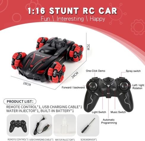 GOESWELL RC Stunt Cars Remote Control Car Double-Spray Driving 360-degree Flips Rotating Car Toy 1:16 RC Crawler Outdoor Toy Cars for Boys Girls Birthday Gift (red) in Kuwait