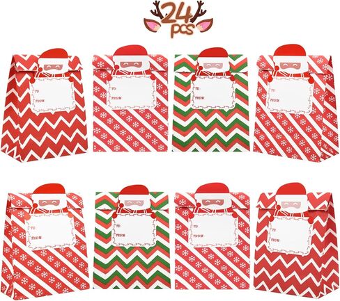 أكياس الهدايا الورقية لعيد الميلاد 24 قطعة من GIFTU مقاس 7.8x4.3 في حقائب هدايا العطلات الصغيرة لأكياس حلوى الحلوى الجيدة مع ملصقات العلامات وأكياس الوجبات الخفيفة الصغيرة للأطفال هدايا عيد الميلاد ومستلزمات حفلات التعبئة in Kuwait