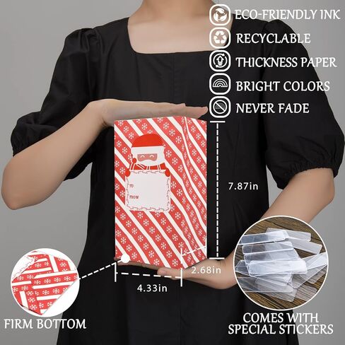 أكياس الهدايا الورقية لعيد الميلاد 24 قطعة من GIFTU مقاس 7.8x4.3 في حقائب هدايا العطلات الصغيرة لأكياس حلوى الحلوى الجيدة مع ملصقات العلامات وأكياس الوجبات الخفيفة الصغيرة للأطفال هدايا عيد الميلاد ومستلزمات حفلات التعبئة in Kuwait