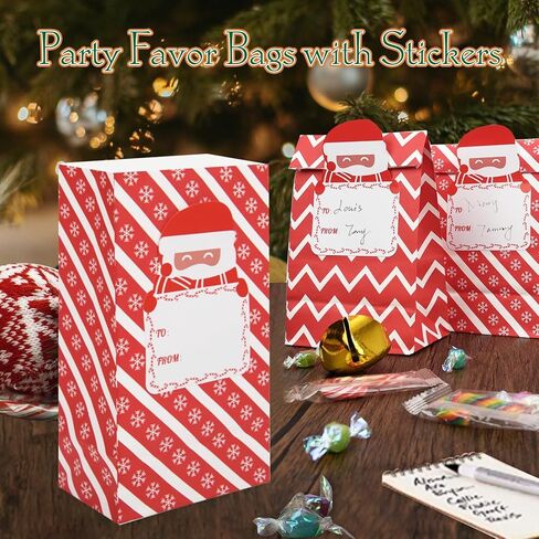 أكياس الهدايا الورقية لعيد الميلاد 24 قطعة من GIFTU مقاس 7.8x4.3 في حقائب هدايا العطلات الصغيرة لأكياس حلوى الحلوى الجيدة مع ملصقات العلامات وأكياس الوجبات الخفيفة الصغيرة للأطفال هدايا عيد الميلاد ومستلزمات حفلات التعبئة in Kuwait