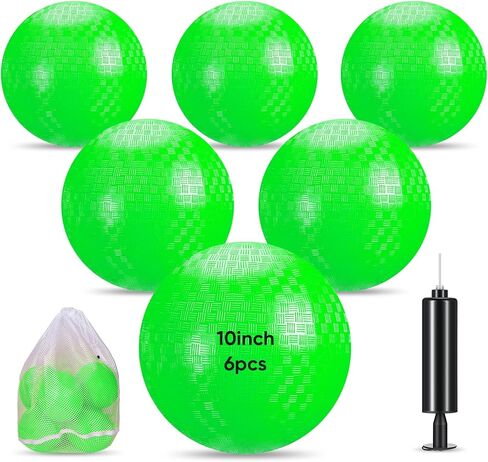 Hanaive 6 Pcs Playground Ball 10 Inch Kickballs Dodgeball Rubber Inflatable Dodgeball with Pump and Storage Bag, Bouncy Dodgeball Balls for Kids Adults Sports Outdoor Games and Activities (Green) in Kuwait