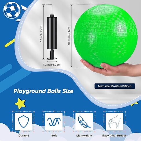 Hanaive 6 Pcs Playground Ball 10 Inch Kickballs Dodgeball Rubber Inflatable Dodgeball with Pump and Storage Bag, Bouncy Dodgeball Balls for Kids Adults Sports Outdoor Games and Activities (Green) in Kuwait