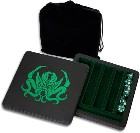 Guarida Dice - 7" Rolling Dice Tray with Strong Magnetic Lid and Rolling Surface - Ample Storage and Case Organizer for All Your Dice and Minis! Perfect for DND or Any Dice RPG Games - Green Cthulhu in Kuwait