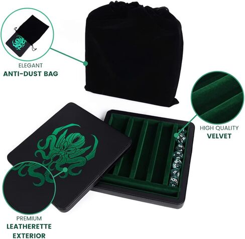 Guarida Dice - 7" Rolling Dice Tray with Strong Magnetic Lid and Rolling Surface - Ample Storage and Case Organizer for All Your Dice and Minis! Perfect for DND or Any Dice RPG Games - Green Cthulhu in Kuwait
