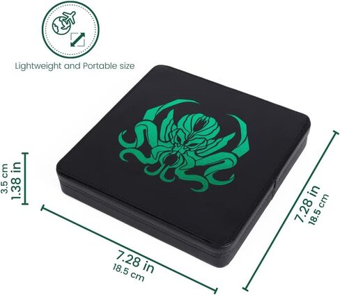 Guarida Dice - 7" Rolling Dice Tray with Strong Magnetic Lid and Rolling Surface - Ample Storage and Case Organizer for All Your Dice and Minis! Perfect for DND or Any Dice RPG Games - Green Cthulhu in Kuwait