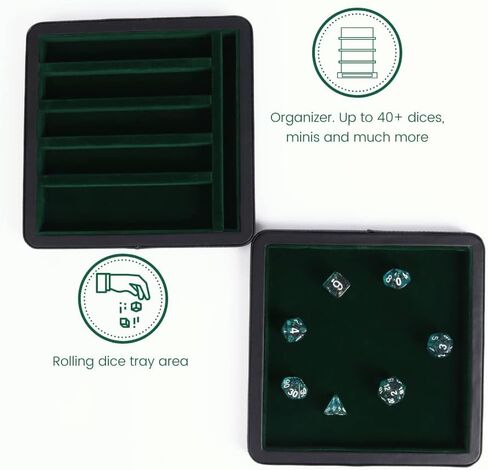 Guarida Dice - 7" Rolling Dice Tray with Strong Magnetic Lid and Rolling Surface - Ample Storage and Case Organizer for All Your Dice and Minis! Perfect for DND or Any Dice RPG Games - Green Cthulhu in Kuwait