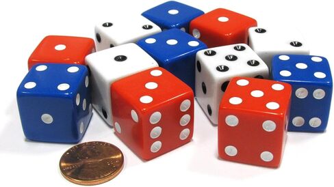 Koplow Games Set of 12 Large Six Sided 19mm D6 Dice - Patriotic USA 4 Ea of Red White & Blue in Saudi Arabia