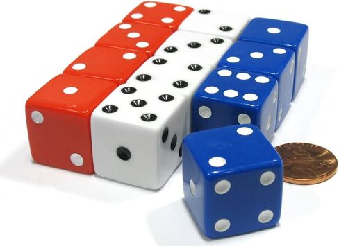 Koplow Games Set of 12 Large Six Sided 19mm D6 Dice - Patriotic USA 4 Ea of Red White & Blue in Saudi Arabia