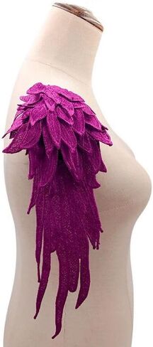 زوج واحد من رقع التطريز الريش أجنحة الملاك دانتيل قابل للذوبان في الماء كبير متعدد الطبقات مزين بفستان الزفاف DIY إكسسوارات الدانتيل، فضي رمادي in Kuwait