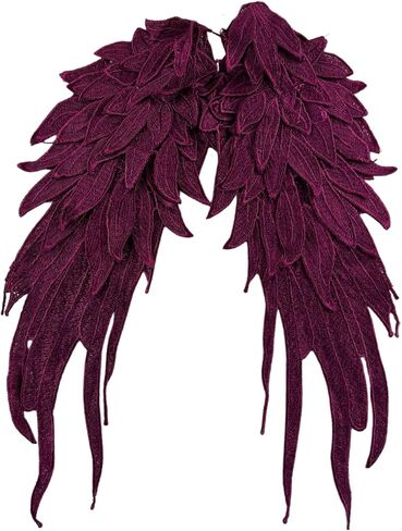 زوج واحد من رقع التطريز الريش أجنحة الملاك دانتيل قابل للذوبان في الماء كبير متعدد الطبقات مزين بفستان الزفاف DIY إكسسوارات الدانتيل، فضي رمادي in Kuwait