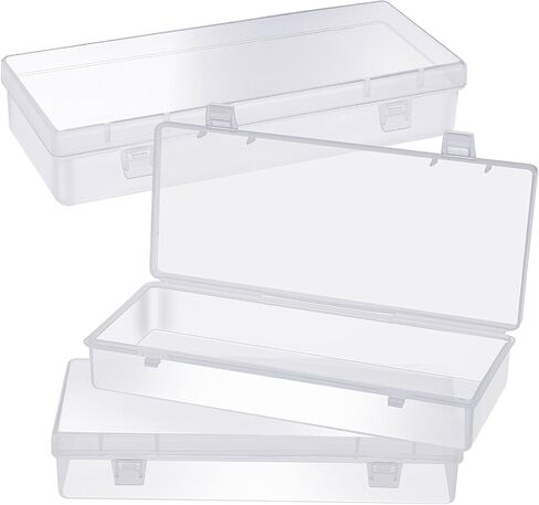 WLLHYF 3Pack Small Plastic Storage Containers with Hinged Lids, Rectangle Clear Plastic Storage Containers Box for Beads Jewelry and Crafts Items (6.1 x 2.56 x 1.18 Inch) in Saudi Arabia