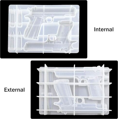 BICASUU Epoxy Resin Mould Gun Pistol Shell Bullet Silicone Casting Mold, 3D DIY Soft Clay Cake Decor Craft Candy Desserts Chocolate Tool, White in Kuwait