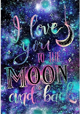 لوحة الماس 5 دي من مجموعات الارقام، لوحات تطريز ماسية مرصعة بحجر الراين الكريستالي لتزيين جدار المنزل، حفر كامل، I Love You to The Moon and Back (J4764XKMY-11.8 × 15.7 انش) in Kuwait