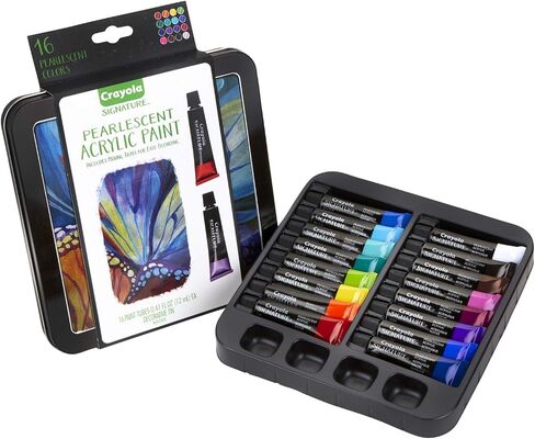 Crayola Pearlescent Acrylic Paints with Decorative Storage Tin, Gift for Adults, 16Count, 0.4 oz in Saudi Arabia
