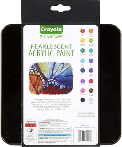 Crayola Pearlescent Acrylic Paints with Decorative Storage Tin, Gift for Adults, 16Count, 0.4 oz in Saudi Arabia