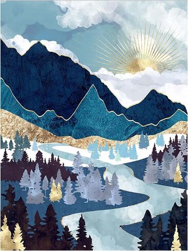 TRRCEPOS Landscape Diamond Painting Kit, Diamond Art Kit for Adults & Kids, Abstract Landscape Painting, Gift (Round Diamond 11.82 X 15.75 Inches) (Winter Snow Scene Sunrise) in Saudi Arabia