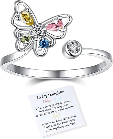 جن اكس ان خاتم فيدجيت تو ماي ابنت، خاتم فيدجيت لتخفيف القلق للنساء، خاتم قابل للتعديل لتخفيف القلق بالوان قوس قزح، هدايا مجوهرات in Kuwait