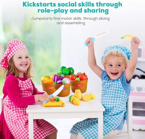 27 قطعة من لعبة تقطيع الطعام للمطبخ، مجموعة ألعاب فرز الألوان، مجموعة طعام تظاهرية للأطفال الصغار، تقطيع الخضروات والفواكه، مجموعة لعب المطبخ مع 5 سلال بوشل وإكسسوارات المطبخ للأطفال من سن 3 سنوات فما فوق in Kuwait
