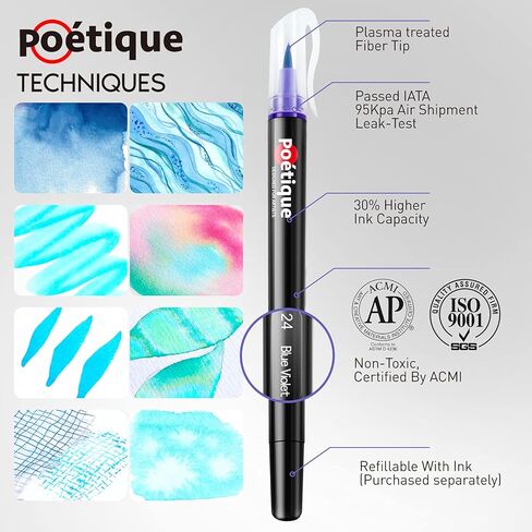 أقلام فرشاة ألوان مائية قابلة لإعادة الملء من بويتيك 96 - علامات ألوان مائية احترافية مع أطراف فرشاة مرنة، عدد كبير من الصبغات، لوازم فنية للبالغين من الفنانين للتلوين والرسم والخط in Kuwait