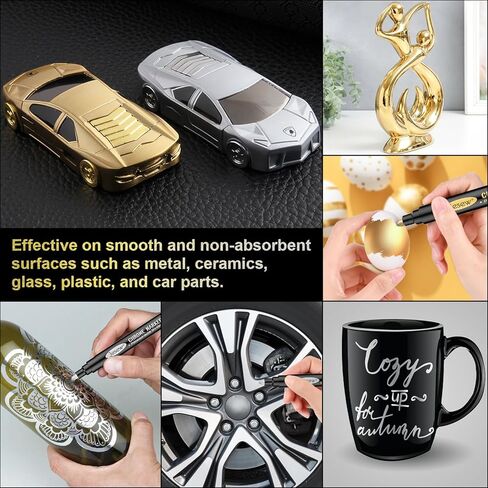 Jesew 7 قطع من أقلام طلاء الكروم السائلة ذات المرآة السائلة، أقلام طلاء كروم عاكسة دائمة باللون الفضي والذهبي والوردي للإصلاح، أو طلاء النماذج، أو وضع العلامات أو المشاريع الفنية DIY، علامات معدنية شديدة اللمعان مقاومة للماء in Kuwait