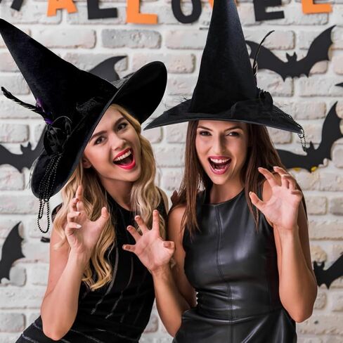 قبعة ساحرة Pseutio للنساء قبعة ساحرة سوداء للحفلات التنكرية، والحفلات ذات الطابع الشخصي، والكرنفالات in Kuwait