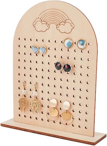 PH PandaHall Wood Earring Display Stand, 144 Holes Wooden Pegboard Display Stand Earring Holder Jewelry Organizer Rack with Rainbow Pattern for Selling Personal Usage Craft Shows Keychain in Saudi Arabia