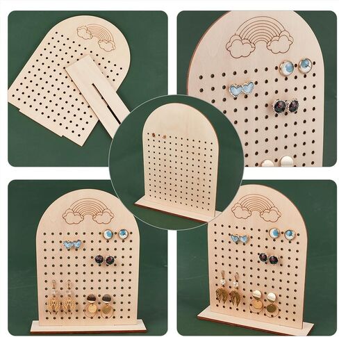 PH PandaHall Wood Earring Display Stand, 144 Holes Wooden Pegboard Display Stand Earring Holder Jewelry Organizer Rack with Rainbow Pattern for Selling Personal Usage Craft Shows Keychain in Saudi Arabia