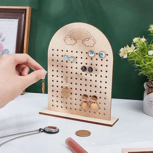 PH PandaHall Wood Earring Display Stand, 144 Holes Wooden Pegboard Display Stand Earring Holder Jewelry Organizer Rack with Rainbow Pattern for Selling Personal Usage Craft Shows Keychain in Saudi Arabia