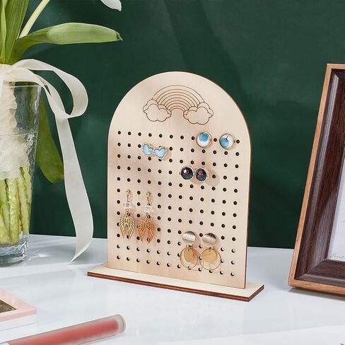 PH PandaHall Wood Earring Display Stand, 144 Holes Wooden Pegboard Display Stand Earring Holder Jewelry Organizer Rack with Rainbow Pattern for Selling Personal Usage Craft Shows Keychain in Saudi Arabia