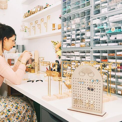 PH PandaHall Wood Earring Display Stand, 144 Holes Wooden Pegboard Display Stand Earring Holder Jewelry Organizer Rack with Rainbow Pattern for Selling Personal Usage Craft Shows Keychain in Saudi Arabia
