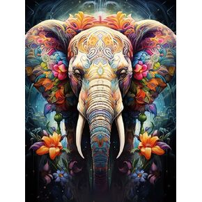 مجموعة طلاء الفيل الماسي 5D من CHOSIGHT - طلاء DIY مع زهرة فنية ماسية دائرية كاملة الحفر، مجموعة تطريز ديكور المنزل مع القماش والأدوات والألماس المتلألئ - 12 × 16 بوصة in Kuwait