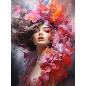 مجموعة الرسم الماسي 5 دي للنساء من تشويسايت، طلاء يدوي مع زهرة فنية ماسية دائرية كاملة الثقب كريستال حجر الراين تطريز صور الحرف اليدوية لتزيين جدار المنزل 12 × 16 انش in Kuwait