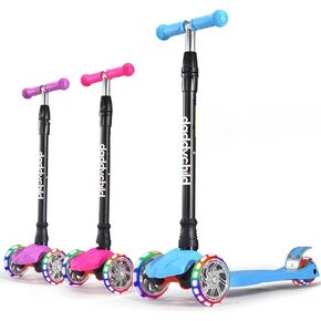 Kids Kick Scooter, 3 Wheeled Scooter for Kids, Child/Toddlers Toy, Adjustable Height, Anti-Slip Deck, Flashing Wheel Lights, for Boys/Girls 3-12 Year Old