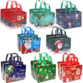 16 عبوة من اكياس هدايا الكريسماس، شنط كبيرة توت قابلة لاعادة الاستخدام مع مقبض، اكياس غير منسوجة لحفلات الكريسماس ورأس السنة الجديدة، تغليف التسوق 12.6 انش × 9.8 انش × 6.7 انش in Kuwait