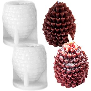 2PCS Pine Cone Silicone Candle Mold, 3D Christmas Pinecone Shape Resin Candle Mold, Ornament Mold for Candle Soap Wax Epoxy Resin Casting Polymer Clay Fondant Chocolate Cake Gift Home Decor