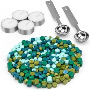 Famgee 300 Pieces Octagon Sealing Wax Beads with 4 Pcs Candles and 2 Pcs Melting Spoon for Wax Seal Stamp (Purple Mix) in Kuwait