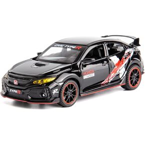لعبة سيارة WAKAKAC 1/32 لسيارة Honda Civic Type-R Diecast لعبة سيارة معدنية قابلة للسحب للخلف مع ضوء وصوت هدية للأطفال والكبار (أسود)