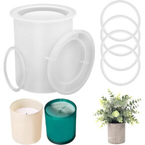 Wiwaplex Acrylic Silicone Concrete Mold for Resin Tray, Round Candle Jar Mold Large Vessel Mold with Lid & 5Pcs Seal Ring for Making Plant Pot, Candle Holder Mold in Kuwait