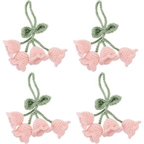 VILLCASE Crochet Flower Pendant, Creative Knitted Orchid Flower Keychain Charms, Campanula Hanging Handmade Crochet Car Ornament, Bellflower Plant Crochet for Car Key Purse Supplies