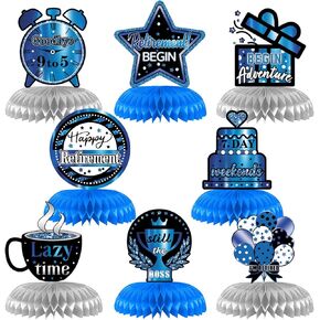 VANQOU 8PCS Retirement Party Decorations Retirement Party Centerpiece Honeycomb Glitter Blue Party Decorations for Happy Retirement Party Supplies for Men and Women in Kuwait