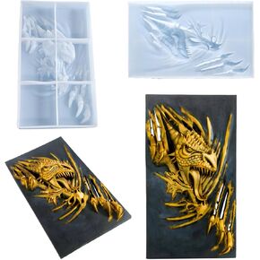 قالب سيليكون تنين ثلاثي الأبعاد، قالب راتنجات الإيبوكسي تمثال حيوان كبير، قالب صب راتنجات الإيبوكسي DIY للتعليق على الحائط وباب تزيين خزانة المنزل والمكتب والديكور الفني، خبز الشوكولاتة in Kuwait