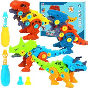 ألعاب ديناصور تيك أبارت للأطفال من سانكو مجموعة ألعاب بناء ديناصور تعليمية من 4 قطع ديناصورات مع أدوات بناء وهندسة تعليمية للأطفال من سن 3 إلى 8 سنوات in Kuwait